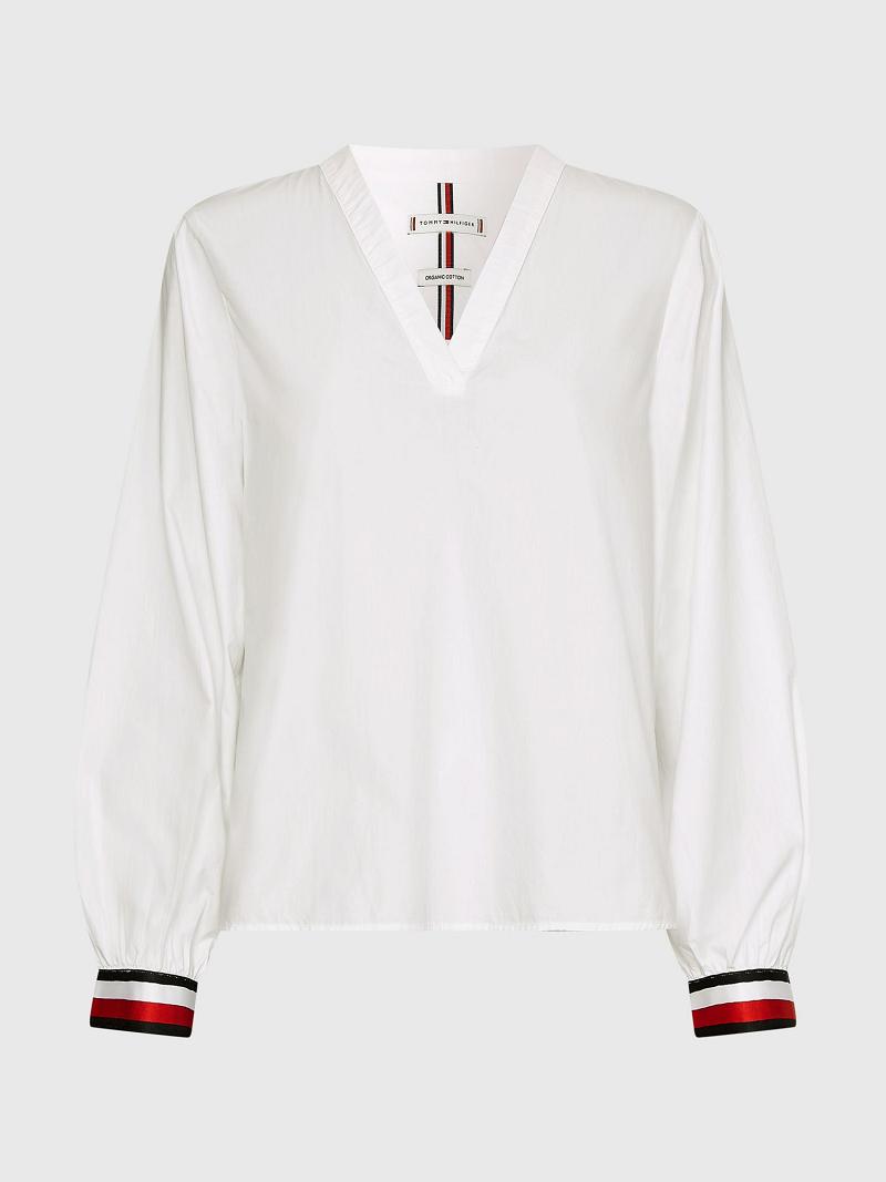 Női Tommy Hilfiger V-Neck Blouses Fehér | HU 21KOR